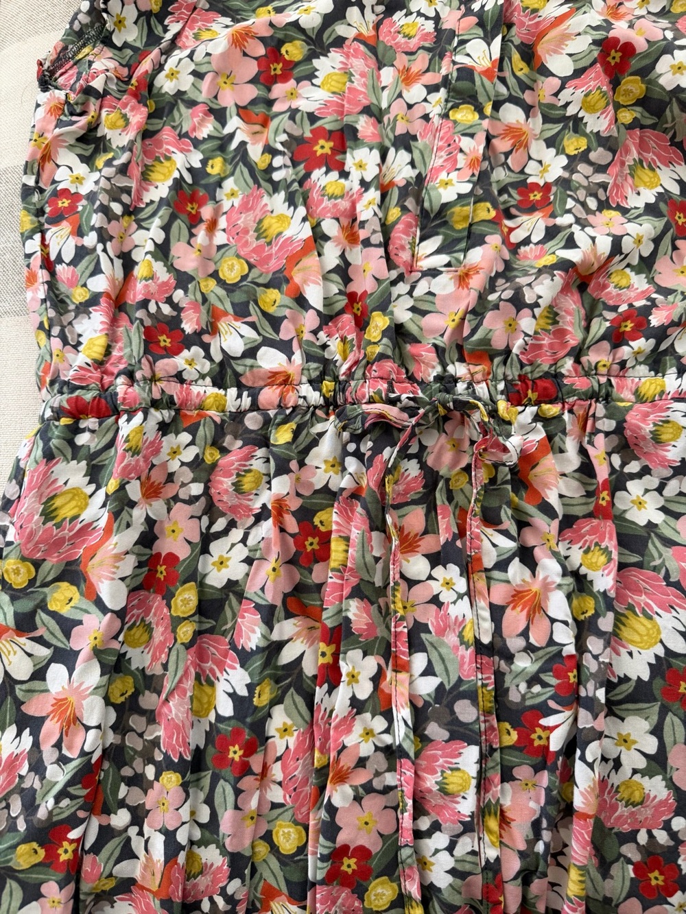 LOFT Floral Ruffle Drawstring Dress Pockets Women’s Medium Cottagecore Garden - Picture 3 of 8
